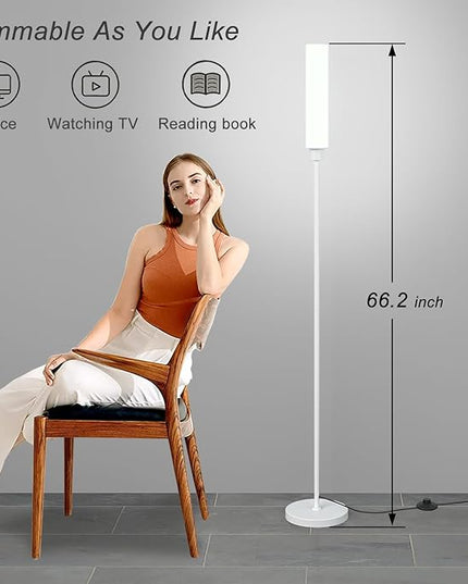 Floor Lamp with Remote Control,Bright Floor Lamps for Living Room/Bedroom/Office, Stepless Adjustable 3000K-6000K Colors and 10-100% Brightness,Standing Light with Foot Switch (White) - LeafyLoom