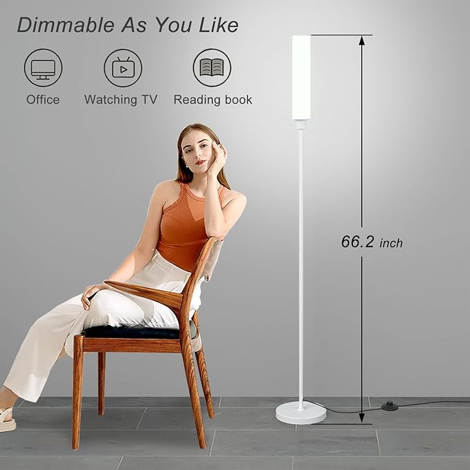 Floor Lamp with Remote Control,Bright Floor Lamps for Living Room/Bedroom/Office, Stepless Adjustable 3000K-6000K Colors and 10-100% Brightness,Standing Light with Foot Switch (White) - LeafyLoom
