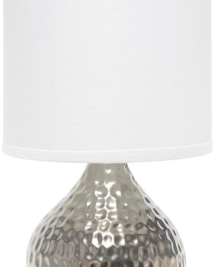 Simple Designs LT2073-SVW Mini Hammered Texture Silver Drip Table Lamp with White Shade - LeafyLoom