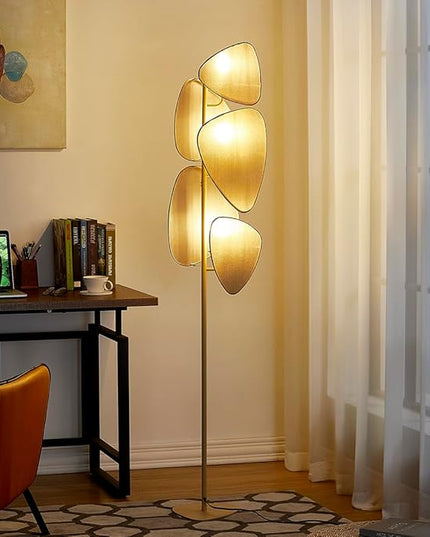 WOXXX Floor Lamp,Floor Lamps for Living Room,Modern Floor Lamp for Bedroom Office,Boho Corner Floor Lamp with 5 Weave Shades,Reading Tall Lamp Standing Lamp,Minimalist Unique Tree Floor Lamp(Beige) - LeafyLoom