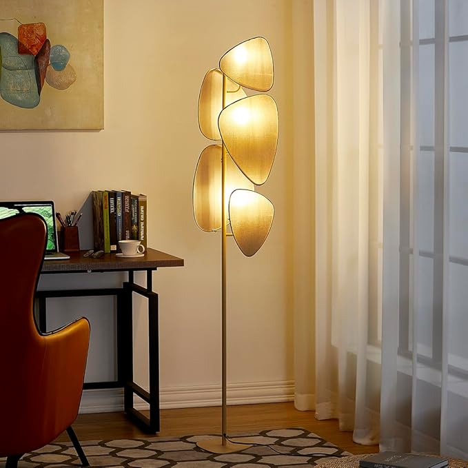 WOXXX Floor Lamp,Floor Lamps for Living Room,Modern Floor Lamp for Bedroom Office,Boho Corner Floor Lamp with 5 Weave Shades,Reading Tall Lamp Standing Lamp,Minimalist Unique Tree Floor Lamp(Beige) - LeafyLoom