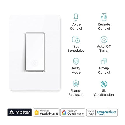 Kasa Matter Smart Light Switch: Voice Control w/Siri, Alexa & Google Assistant, UL Certified, Timer & Schedule, Easy Guided Install, Neutral Wire Required, Single Pole, 2.4GHz Wi-Fi, 3-Pack KasaSmartbyTP-Link