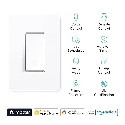 Kasa Matter Smart Light Switch: Voice Control w/Siri, Alexa & Google Assistant, UL Certified, Timer & Schedule, Easy Guided Install, Neutral Wire Required, Single Pole, 2.4GHz Wi-Fi, 3-Pack KasaSmartbyTP-Link