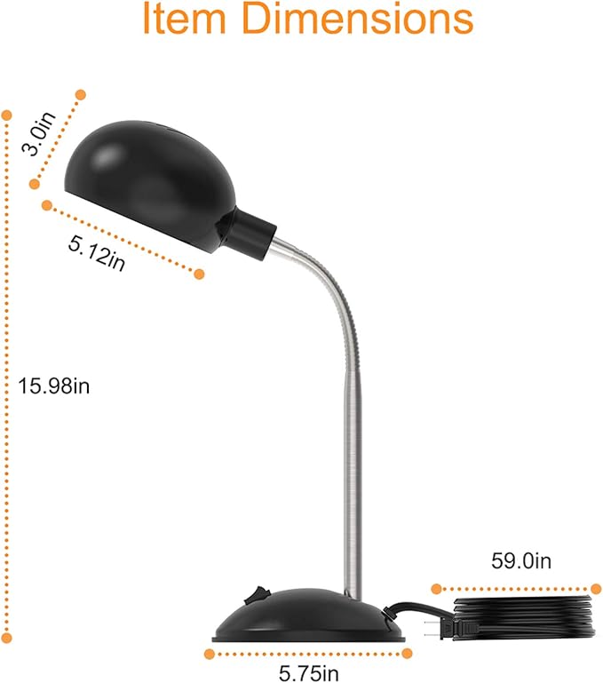 LEPOWER Metal Desk Lamp, Flexible Goose Neck Table Lamp, Eye-Caring Study Desk Lamp with E12 Lamp Base, Adjustable Desk Lamp for Living Room, Bedroom, Study Room and Home Office (Black) - LeafyLoom