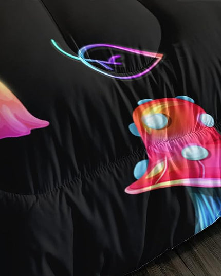 Colorful Mushroom Comforter Set Full Size Kids Mushroom Bedding Set Leaves Quilt Bed Set for Boys Girls Adults with 1 Comforter and 2 Pillowcases - LeafyLoom