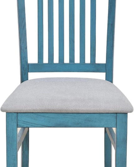 6-Piece Mid-Century Dining, Durable&Soft Wooden Table Set with Drawer, Upholstered Chairs and Bench for Living Room Kitchen, Antique Blue, Small - LeafyLoom