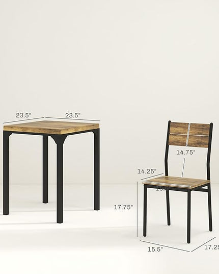 HOMCOM 3 Piece Dining Table Set for 2, Modern Kitchen Table and Chairs, Dining Room Set for Breakfast Nook, Small Space, Apartment, Space Saving, Rustic Brown - LeafyLoom