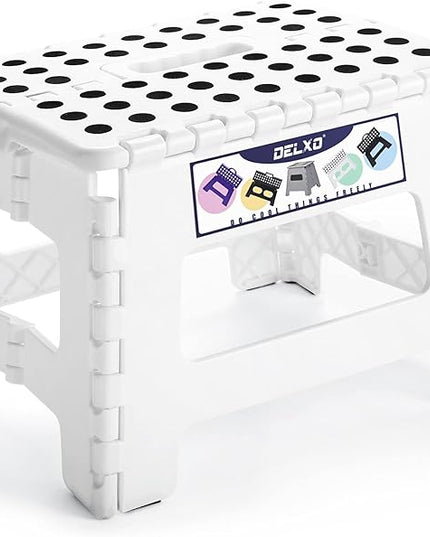 Delxo 9” Folding Step Stool in White,1 Pack Premium Heavy Duty Foldable Stool for Kids,Portable Collapsible Plastic Step Stool,Non Slip Folding Stools for Kitchen Bathroom Bedroom - LeafyLoom