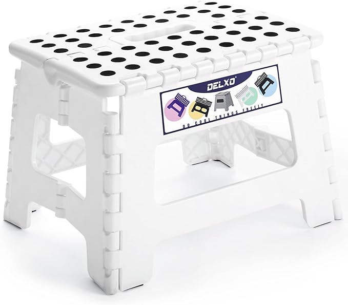 Delxo 9” Folding Step Stool in White,1 Pack Premium Heavy Duty Foldable Stool for Kids,Portable Collapsible Plastic Step Stool,Non Slip Folding Stools for Kitchen Bathroom Bedroom - LeafyLoom