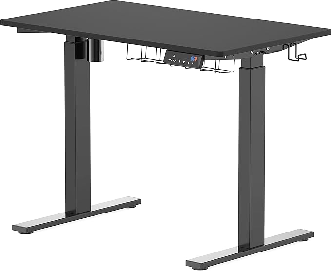 SHW Memory Preset Electric Height Adjustable Standing Desk, 40 x 24 Inches, Black - LeafyLoom