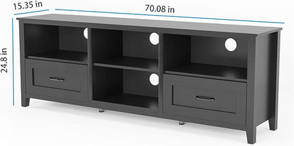 TV Stand Base, Entertainment Center Cabinet with 2 Drawers and 4 High-Capacity Storage Media Console for Living Room, 70 Inch, Black-1 - LeafyLoom