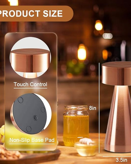 Portable Metal Desk Lamp, Cordless LED Table Lamp,3 Color Touch Control Rechargeable Lamp,3-Levels Brightness Room Decor Desk Lamp,Bedside Lamp,Night Light, Dining Room Lamp (Rose Gold) - LeafyLoom