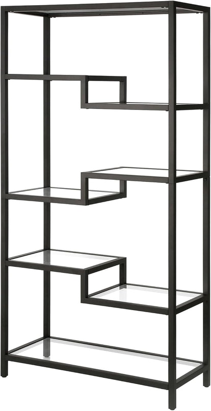 Henn&Hart 68" Tall Rectangular Bookcase in Blackened Bronze, for Home Office, Living Room - LeafyLoom