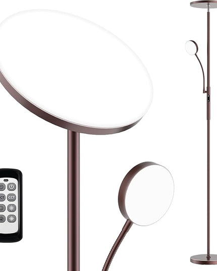 Dimunt LED Floor Lamp, Modern Floor Lamps for Living Room Bright Lighting, 27W/2000LM Dimmable Standing Lamp with Reading Light, Remote & Touch Control, Tall Lamp for Bedroom Office- Brown - LeafyLoom