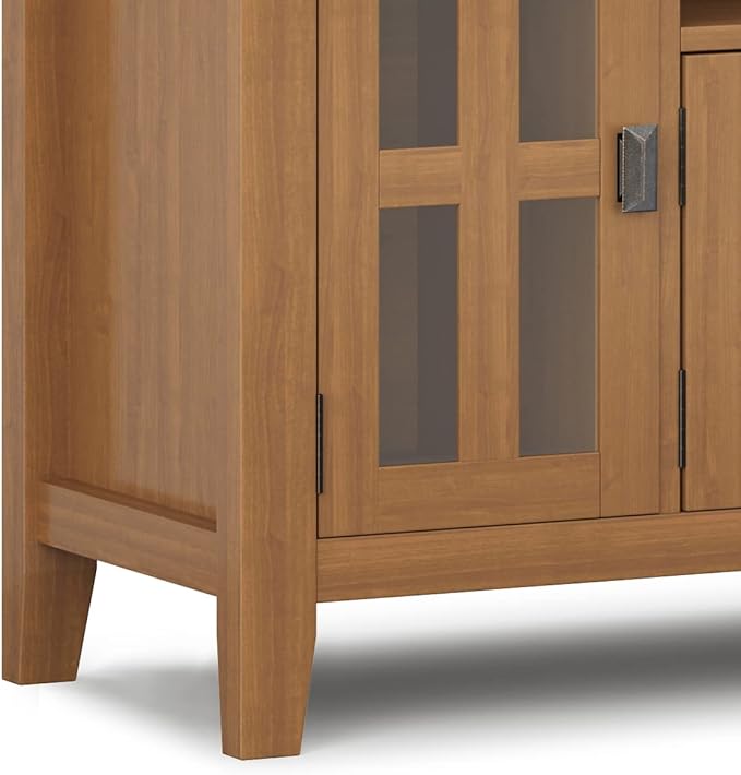 SIMPLIHOME Artisan SOLID WOOD Universal TV Media Stand, 72 inch Wide, Transitional, Living Room Entertainment Center, Storage Cabinet, for Flat Screen TVs up to 80 inches in Honey Brown - LeafyLoom