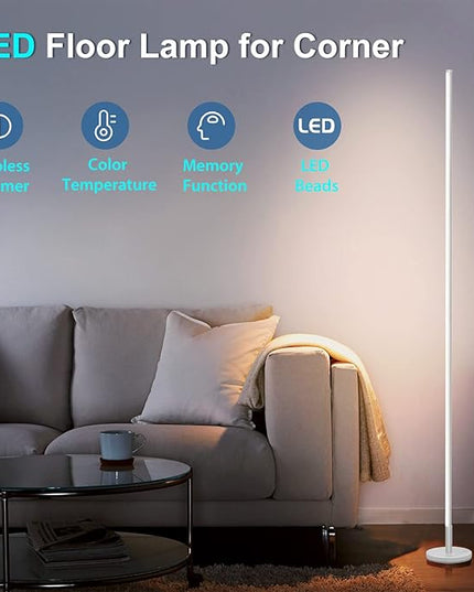 Modern Corner Floor Lamp - 3000K-6000K LED Standing Lamp - Minimalist Dimmable Floor Lamp with Remote Control for Living Room, Bedroom (White) - LeafyLoom