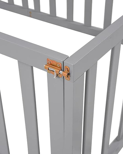 Multifunctional Twin Size Floor Bed with Safety Guardrails and Door, Montessori Sturdy Solid Wood Beds Frame, Easy Assembly and No Spring Need, for Boys and Girls Room, Gray - LeafyLoom