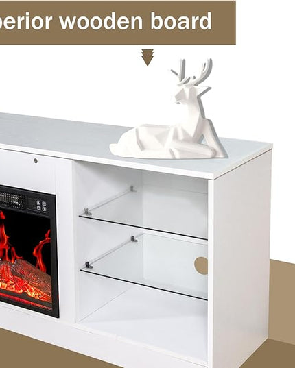 Fireplace TV Stand with LED Lights,Entertainment Center for TVs UP to 65" Televisions,Modern TV Console with Electric Fireplace for Living Room Bedroom - LeafyLoom