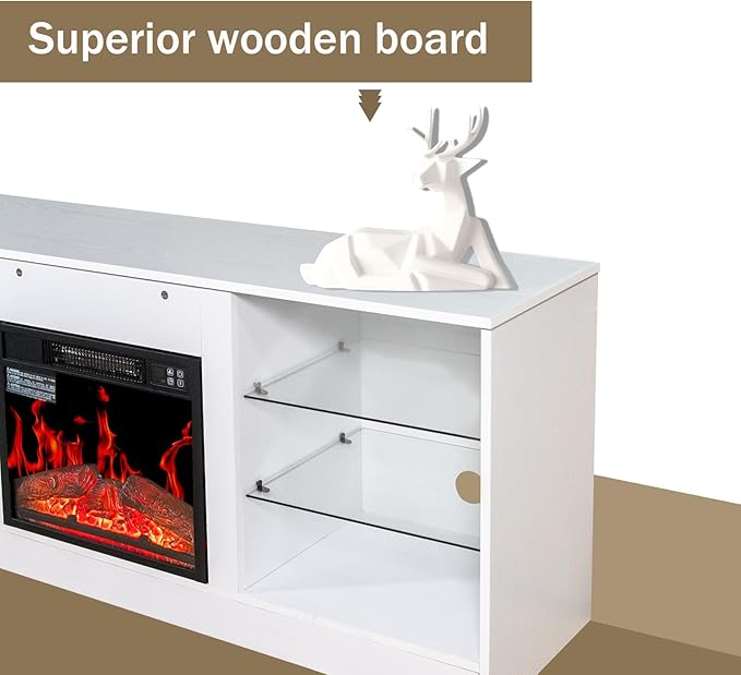 Fireplace TV Stand with LED Lights,Entertainment Center for TVs UP to 65" Televisions,Modern TV Console with Electric Fireplace for Living Room Bedroom - LeafyLoom