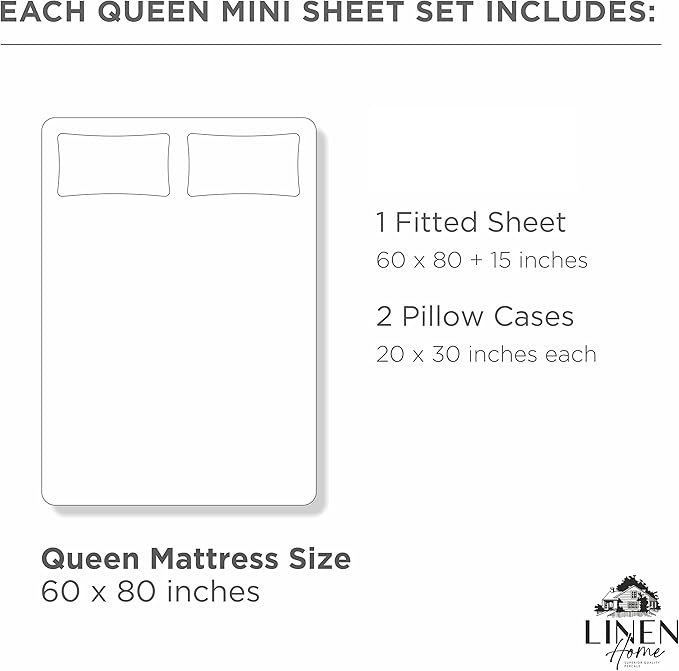 Linen Home 100% Cotton Percale Fitted Sheet Set Queen Size, Ivory, Deep Pocket, 3 Piece -1 Deep Pocket Fitted Sheet and 2 Pillowcases, Crisp Cool and Strong Bed Linen - LeafyLoom