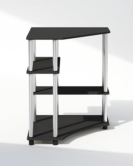 Furinno Turn-N-Tube Multipurpose Corner Shelf, Display Rack, Bookshelf, Americano, Stainless Steel Tubes - LeafyLoom