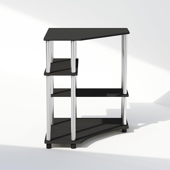 Furinno Turn-N-Tube Multipurpose Corner Shelf, Display Rack, Bookshelf, Americano, Stainless Steel Tubes - LeafyLoom
