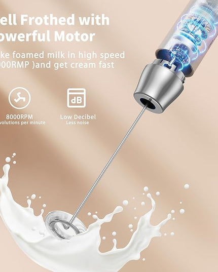 Maestri House Rechargeable Milk Frother with Stand, Handheld Electric Foam Maker Waterproof Detachable Stainless Steel Whisk Drink Mixer Foamer for Lattes, Cappuccino - LeafyLoom