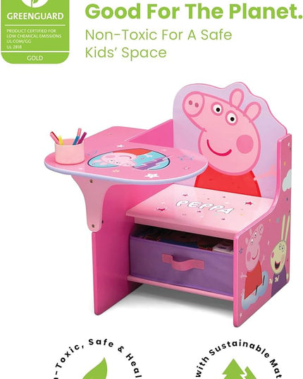 Delta Children Chair Desk with Storage Bin - Ideal for Arts & Crafts, Snack Time, Homeschooling, Homework & More, Peppa Pig - LeafyLoom