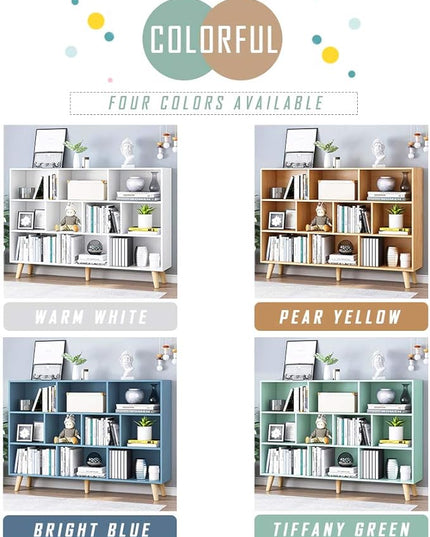 IOTXY Wooden Open Shelf Bookcase - 3-Tier Floor Standing Display Cabinet Rack with Legs, 10 Cubes Bookshelf, Warm White - LeafyLoom
