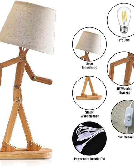 ELINKUME Table Lamps for Kids Bedside Bedroom Reading with Linen Lampshade,Wood Swing Arm LED Desk Lamp for Home Decoration,Study and Working Lighting,Creative Gifts for Boys and Girls - LeafyLoom