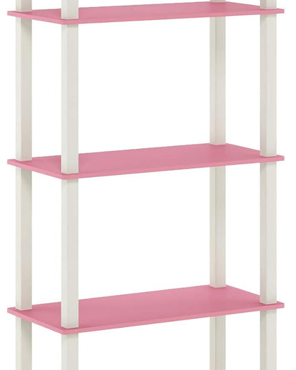 Furinno Turn-N-Tube 5-Tier Multipurpose Shelf / Display Rack / Storage Shelf / Bookshelf, Square Tubes, Pink/White - LeafyLoom