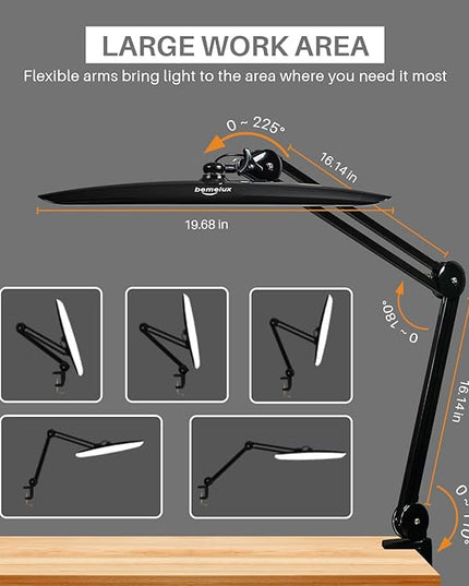 LED Desk Lamp with Clamp, Dimming Task Lamp for Reading Desktop Office Workbench Table Architect Sewing Study Home Craft, Bright 117PCS LEDs, 2200 Lumens 20 Inch Metal Swivel Arm Work Lamp - LeafyLoom
