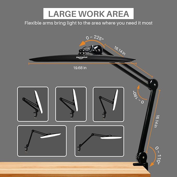 LED Desk Lamp with Clamp, Dimming Task Lamp for Reading Desktop Office Workbench Table Architect Sewing Study Home Craft, Bright 117PCS LEDs, 2200 Lumens 20 Inch Metal Swivel Arm Work Lamp - LeafyLoom
