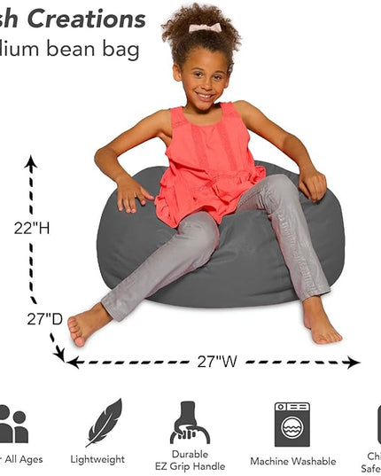 Posh Creations Bean Bag Chair for Kids, Teens, and Adults Includes Removable and Machine Washable Cover, Heather Gray, 27in - Medium - LeafyLoom