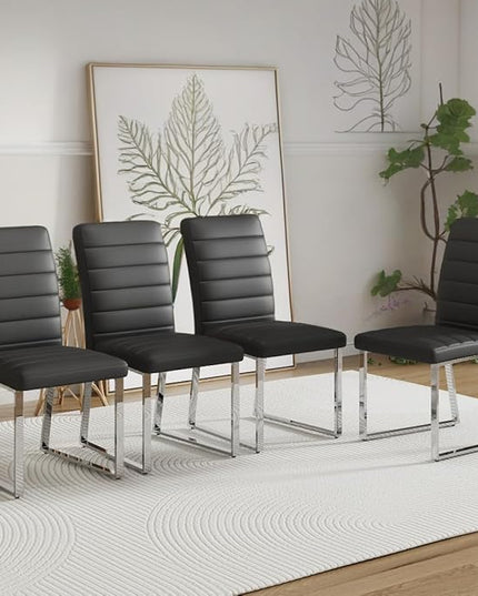 NicBex Dining Chairs Set of 4 Modern Faux Leather High Back Dining Room Kitchen Chairs with Silver Metal Legs,Chairs for Dining Room, Kitchen,Living Room, and Restaurants,Black - LeafyLoom