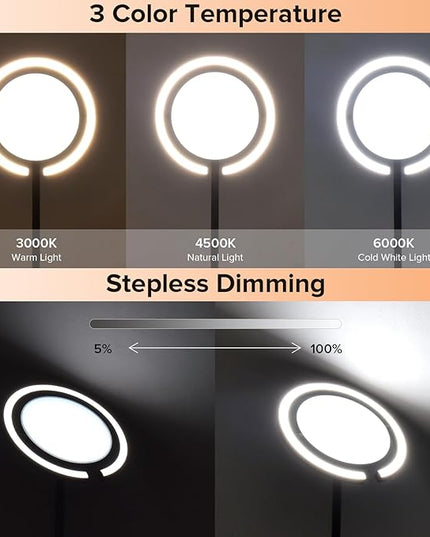 FIMEI Floor Lamp, Sky Modern Bright Standing Lamp with Rotatable Outer Ring Light, 3 Color Temperature and Stepless Dimming, Remote/Touch Independent Control for Living Room Bed Room Office, Black - LeafyLoom
