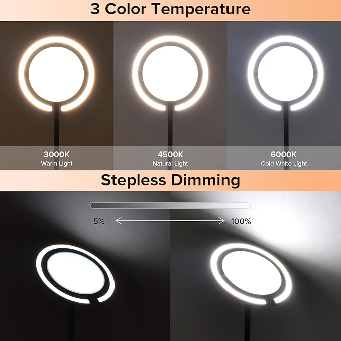 FIMEI Floor Lamp, Sky Modern Bright Standing Lamp with Rotatable Outer Ring Light, 3 Color Temperature and Stepless Dimming, Remote/Touch Independent Control for Living Room Bed Room Office, Black - LeafyLoom