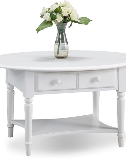 Leick Coastal Oval Coffee Table with Shelf, Orchid White - LeafyLoom