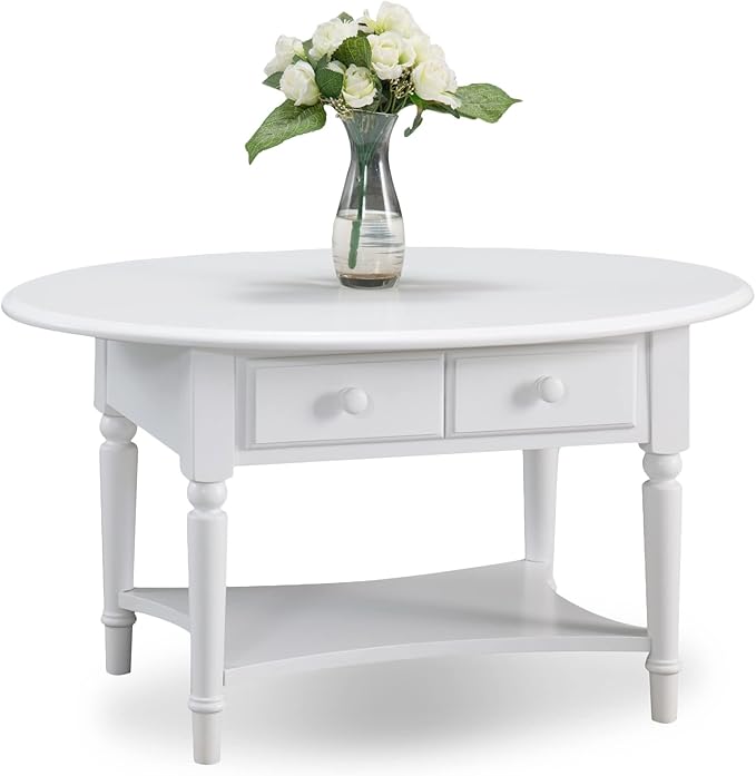 Leick Coastal Oval Coffee Table with Shelf, Orchid White - LeafyLoom