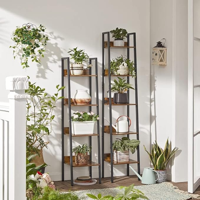 VASAGLE Bookshelf, 4-Tier Narrow Bookcase, Ladder Shelf for Home Office, Living Room, Bedroom, Kitchen, Rustic Brown and Ink Black ULLS108B01 - LeafyLoom