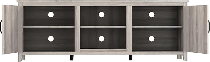 Entertainment Stand with 4 Storage Compartments, Media Center Console Table 60", Flat Screen TV Cabinet w/2 Doors for Living Room, 70 inch, Gray - LeafyLoom