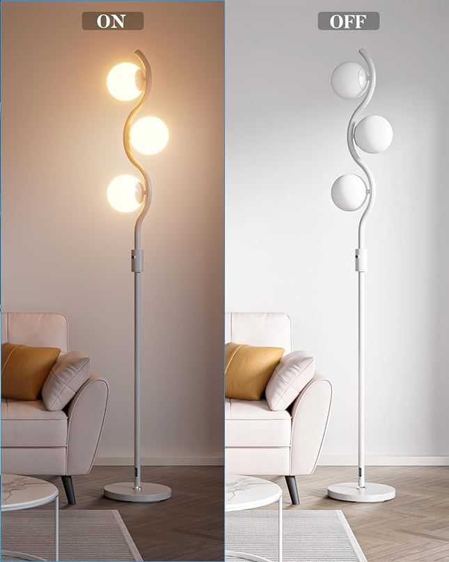 Lightdot 60IN Dimmable (Brightness Adjustable) White Floor Lamp, Mid Century Standing Lamps with 3 Globe Soft Warm White Eye Care 3000K Bulbs Included, Modern Tall Lamp for Bedroom Office - LeafyLoom