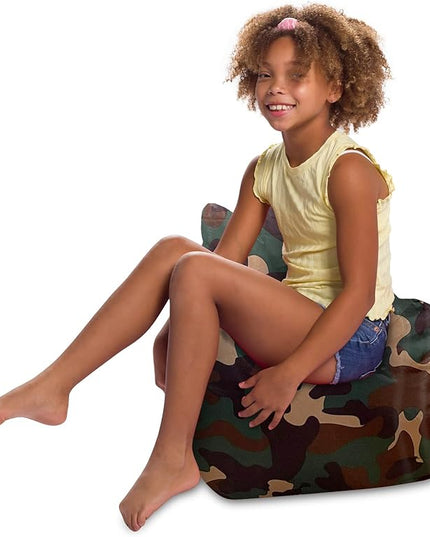 Posh Creations Structured Comfy Bean Bag Chair for Gaming, Reading and Watching TV, Pasadena Chair, Nylon - Camo Green - LeafyLoom