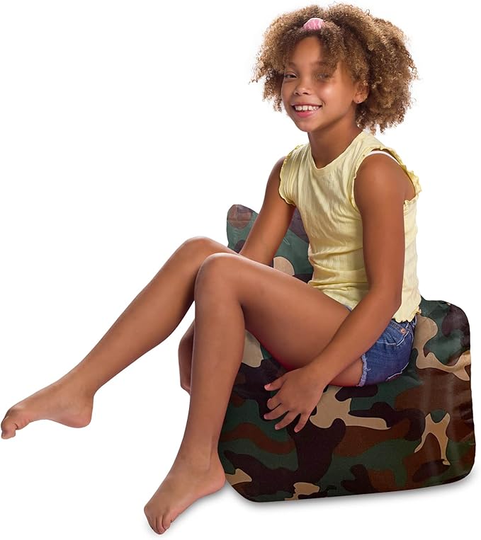 Posh Creations Structured Comfy Bean Bag Chair for Gaming, Reading and Watching TV, Pasadena Chair, Nylon - Camo Green - LeafyLoom