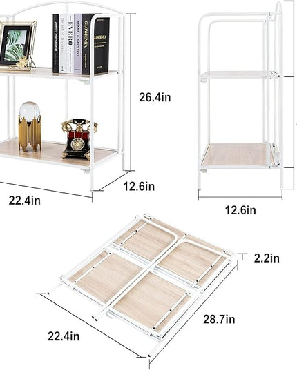 No Assembly Folding Bookshelf for Living Room, 2 Tier White Collapsible Book Shelf for Home Office, Portable Bookcase Storage Organizer - LeafyLoom