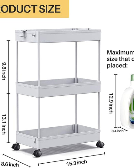 SPACEKEEPER Rolling Storage Cart 3 Tier Bathroom Cart Organizers with Wheels Laundry Room Organization Mobile Shelving Unit Utility Cart Storage Shelves Multi-Functional for Office, Home, Gray - LeafyLoom