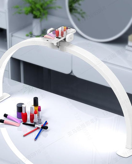 Foldable Large Half Moon LED Light for Table Nail Desk with Phone Stand, Upgrade Arch Light for Nail Techs with Wire Controller for Manicure Tattoo Beauty (White, large) - LeafyLoom