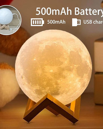 CPLA Moon Lamp 2024 Upgrade 6inch 128 Colors, Kids Room Decor Home Decor- 3D Printing Moon Night Light for Kids Adults- Gifts for Girls Boys Men Women Birthday- Wooden Stand & Remote/Touch Control - LeafyLoom