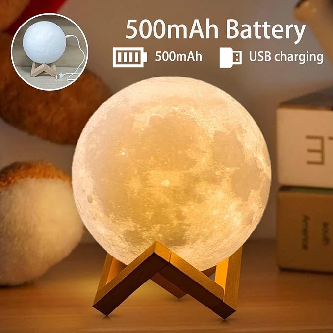 CPLA Moon Lamp 2024 Upgrade 6inch 128 Colors, Kids Room Decor Home Decor- 3D Printing Moon Night Light for Kids Adults- Gifts for Girls Boys Men Women Birthday- Wooden Stand & Remote/Touch Control - LeafyLoom