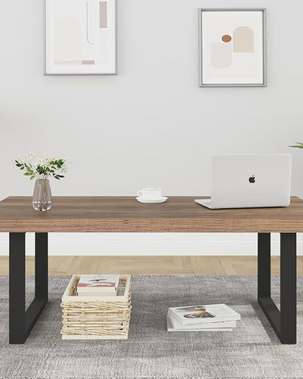 IBF Farmhouse Coffee Table, Modern Minimalist Wood Coffee Table for Living Room, Simple Industrial Rectangle Center Table, Wood and Metal Tea Coffee Table for Home Bedroom Office, Rustic Oak, 47 inch - LeafyLoom